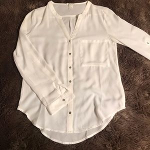 Forever 21 white semi sheer button up shirt